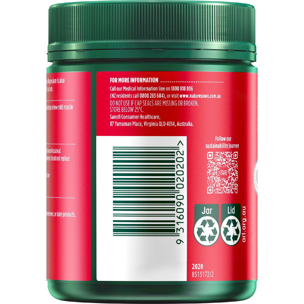 Natures Own Magnesium Chelate 500mg Muscle Health Capsules 300 pack