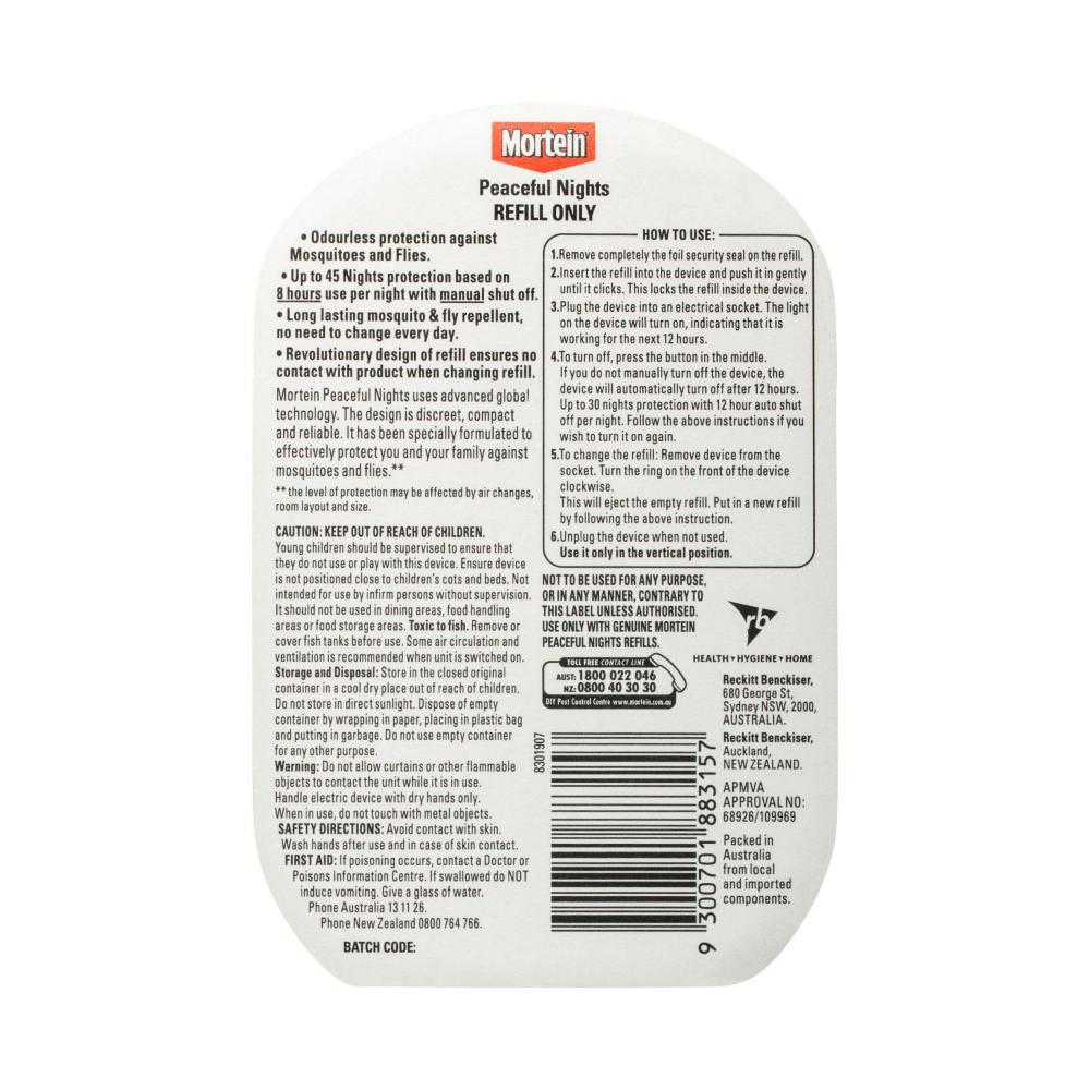 Mortein Peaceful Nights Mozzie Zapper Odourless Refill - 2.57mL