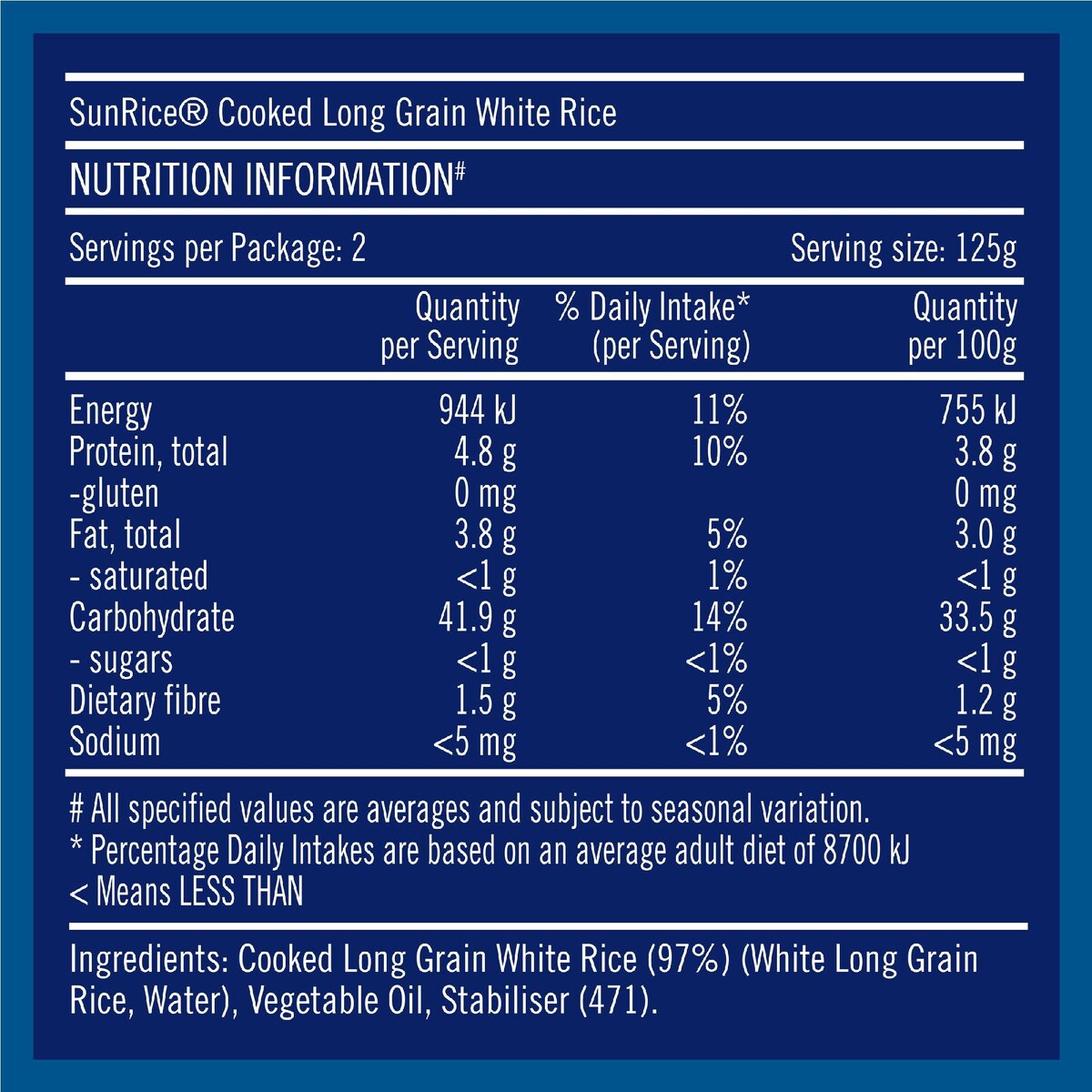 Sunrice Microwave White Long Grain Rice Pouch 250g