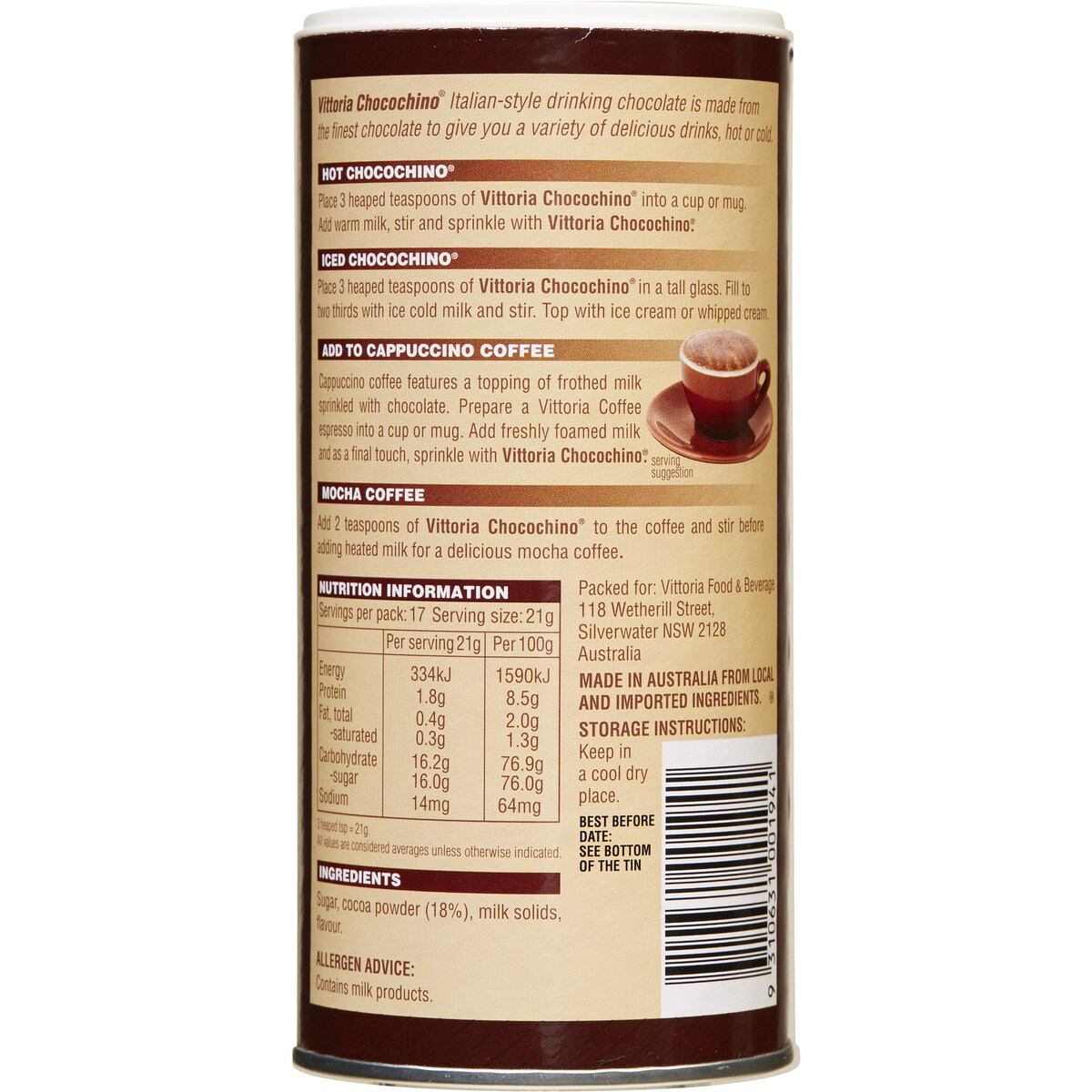 Vittoria Chocochino Drinking Chocolate 375g