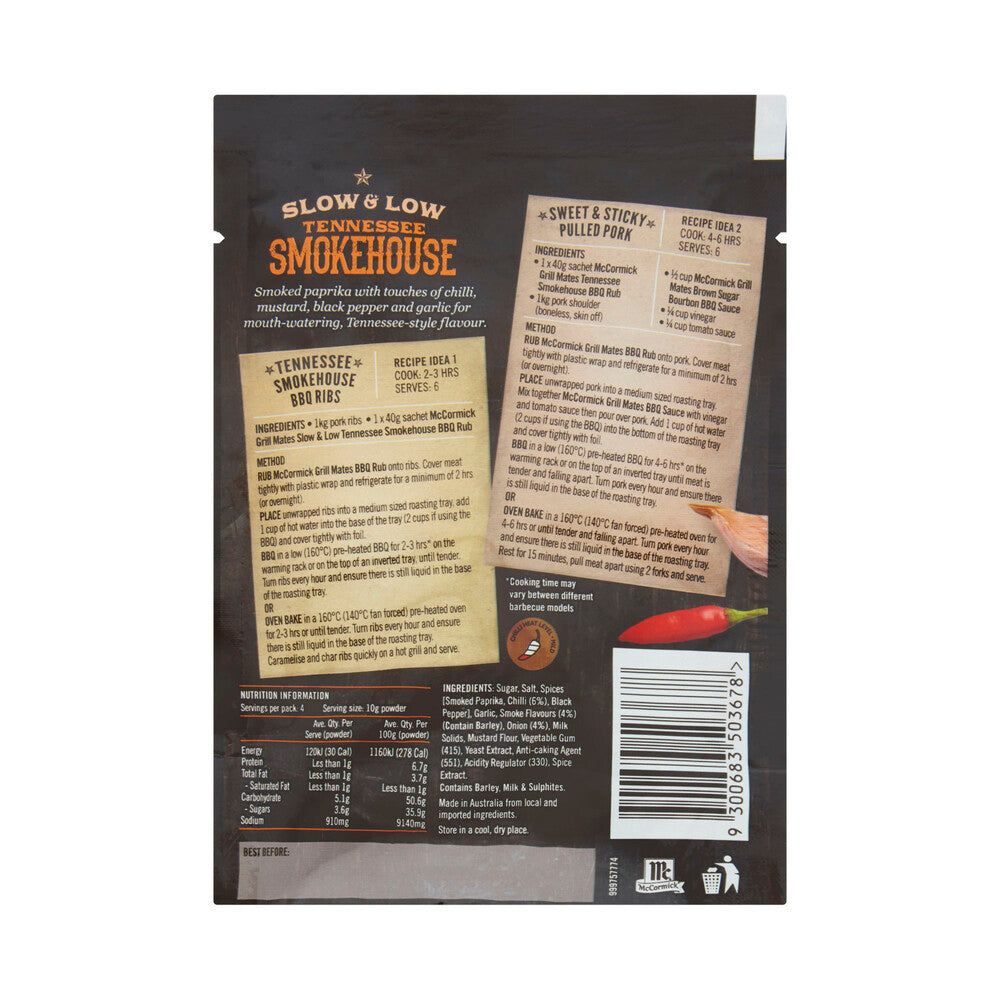 McCormick Grill Mates Tennessee Smokehouse BBQ Rub - 40g