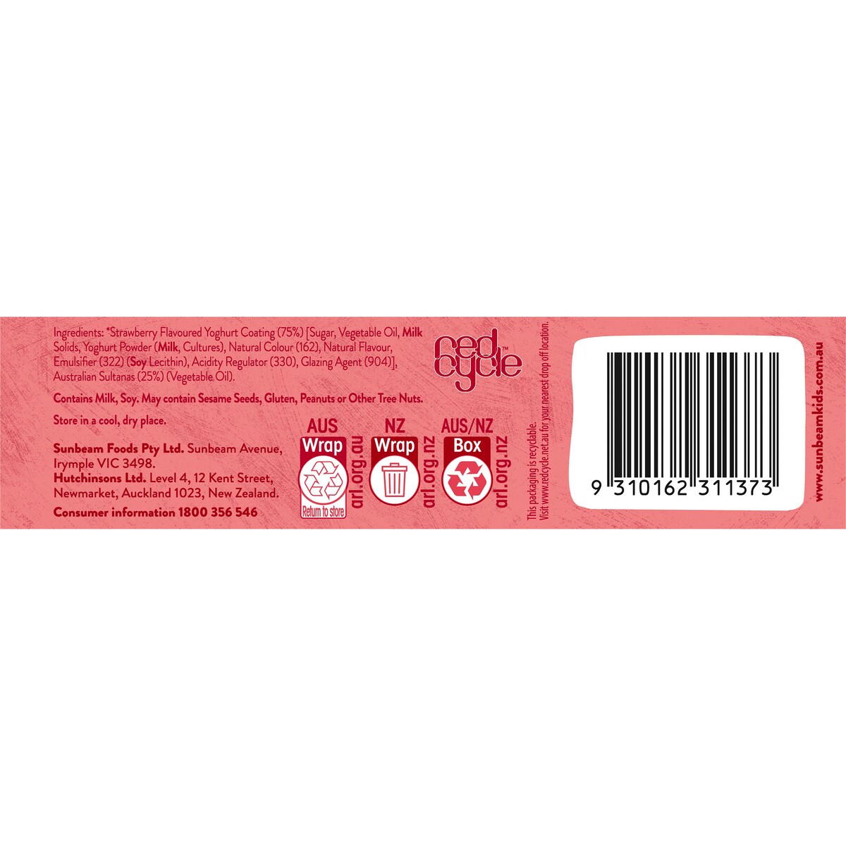 Sunbeam Strawberry Yoghurt Coated Sultanas 30g x 6 pack