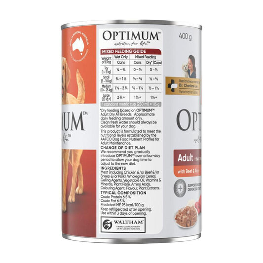 Optimum Beef & Rice Wet Dog Food Can Adult - 400g