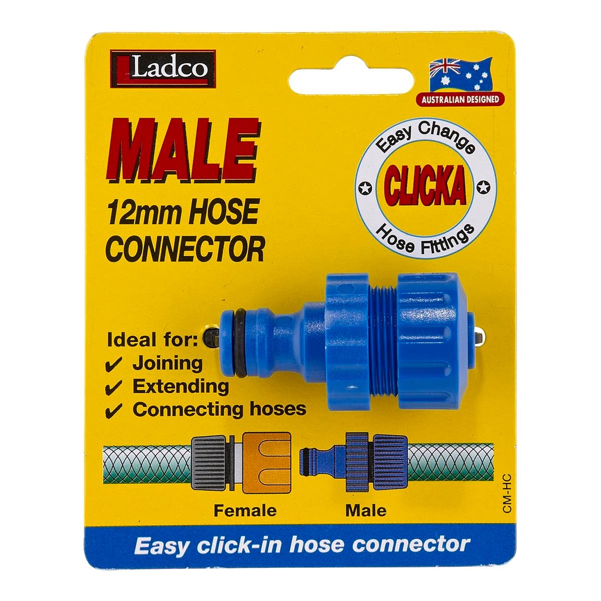 Ladco Flow Hose Fitting Connector - 12mm - Plastic - Outdoor Use