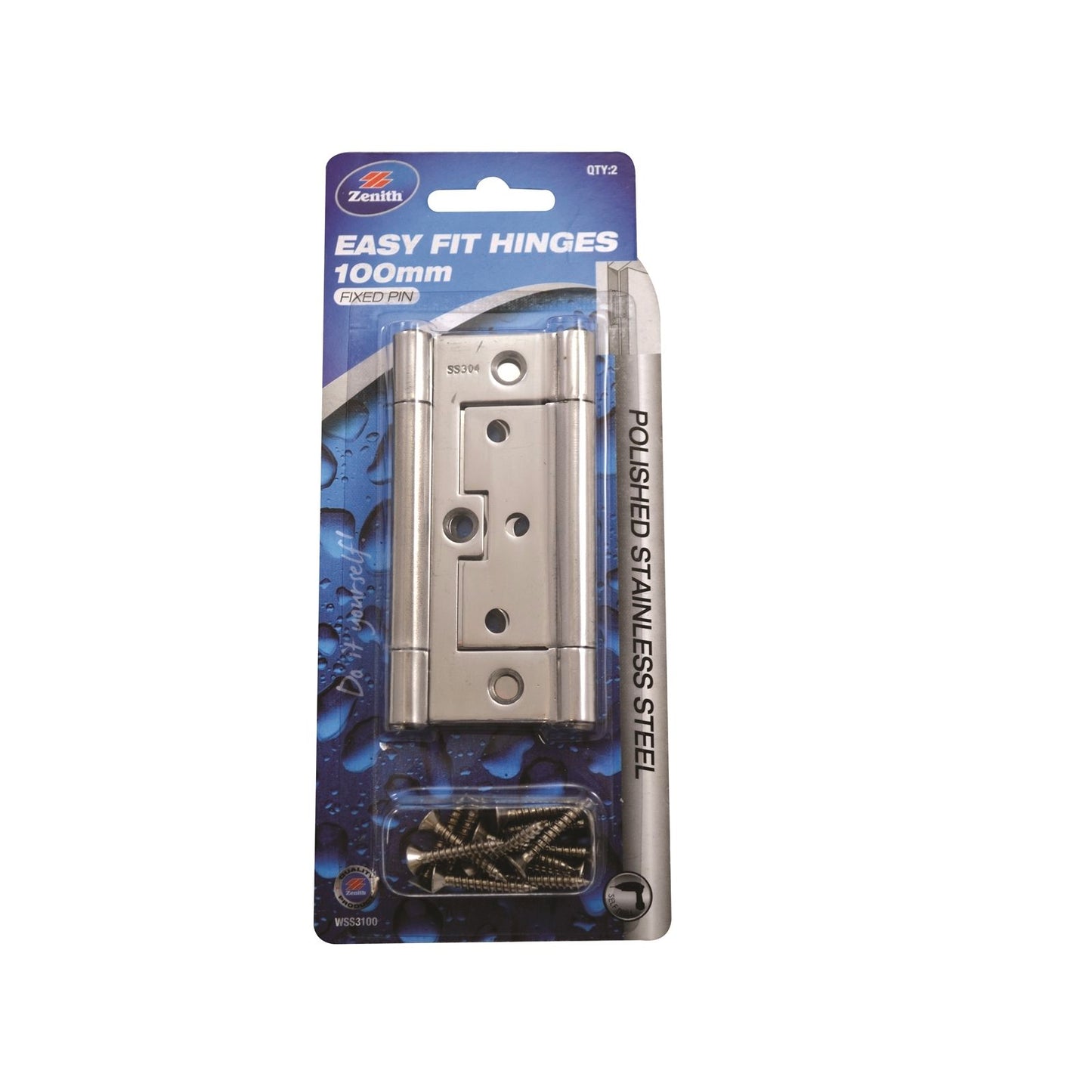 Lane Hinge - 100 x 65 x 2mm - Polished Stainless Steel - 2 Pack