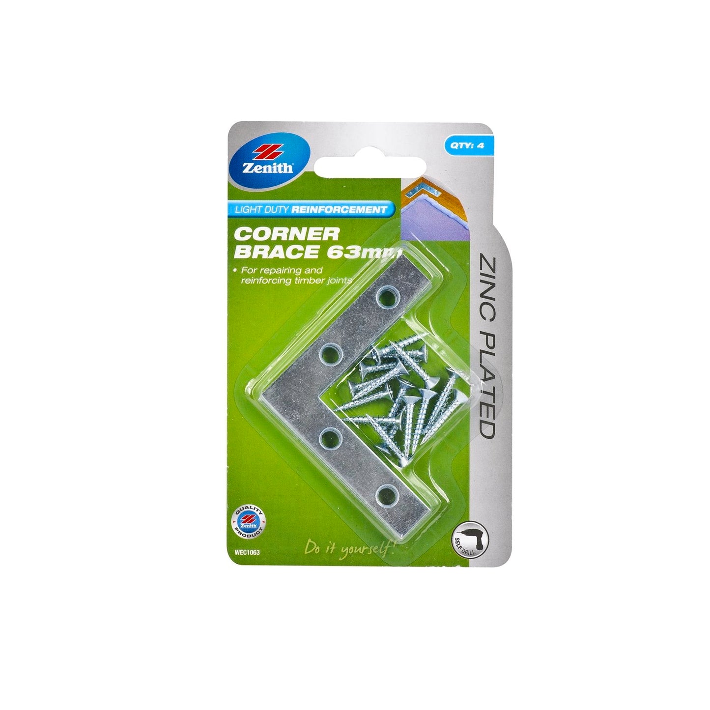 Zenith Corner Brace Bracket - 63mm - 4 Pack