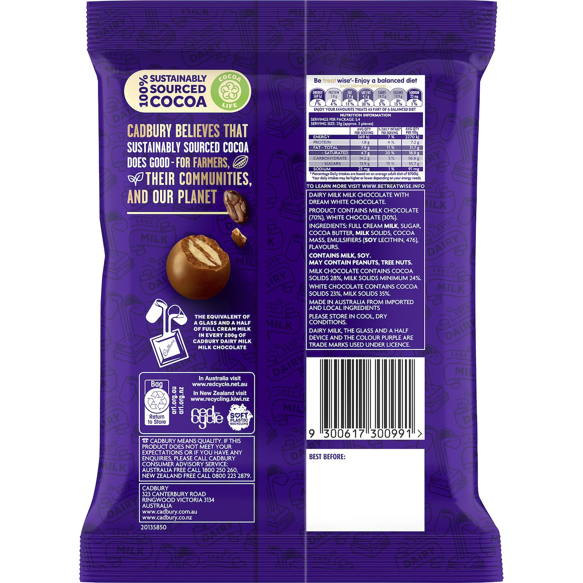 Cadbury Dairy Milk Balls Top Deck Chocolate Snack & Share Bag 135g