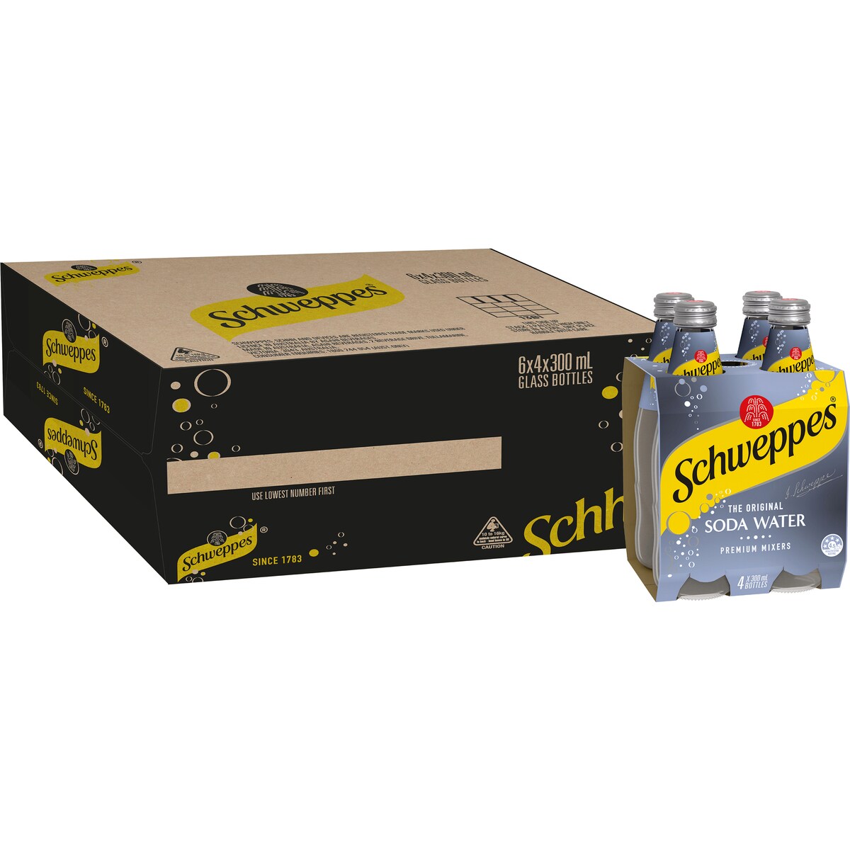 Schweppes Soda Water Bottle Classic Mixers Glass Multipack 300mL x 4 pack