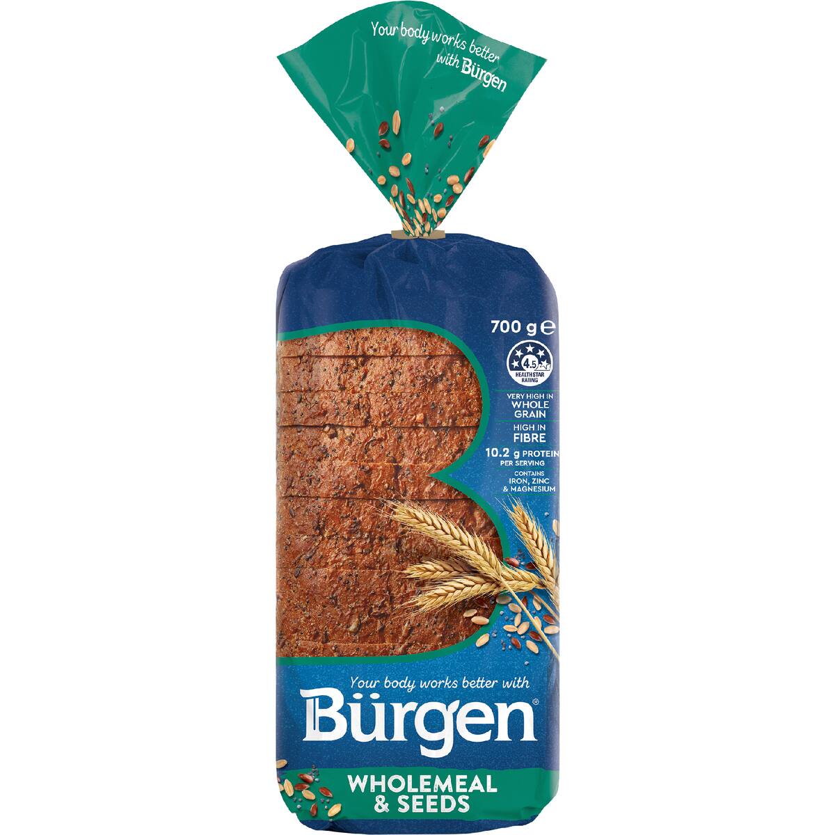Burgen Wholemeal & Seeds Low Gi Sliced Bread Loaf Bakery 700g