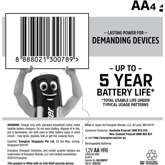 Energizer Recharge Extreme Rechargeable Aa Batteries 4 Pack