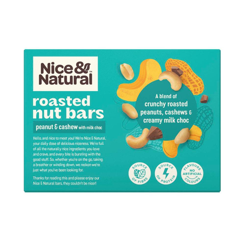 Nice & Natural Nut Bars Peanut & Cashew With Milk Choc Multipack Snacks 6 Pack - 192g