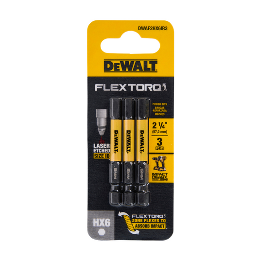 Dewalt Flextorq Screwdriver Bit - 57mm Hex6 - 3 Pack