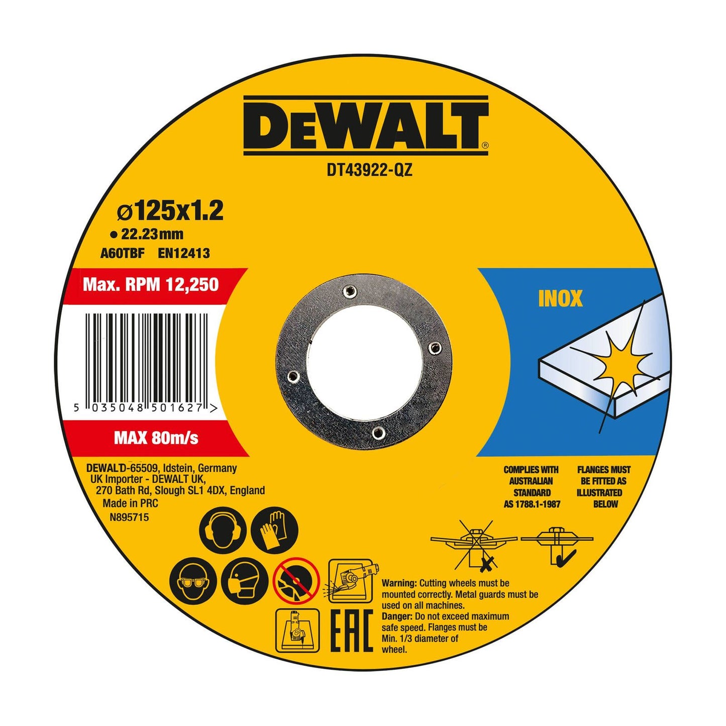 Dewalt Inox Thin Cut Discs - 125 x 1.2 x 22.23mm - 10 Pack