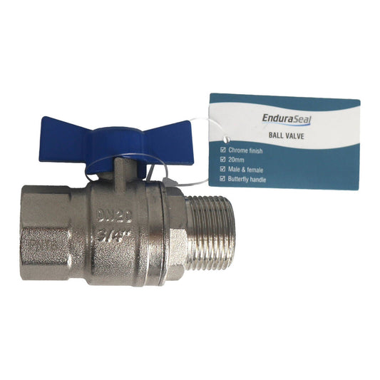Enduraseal Male and Female Butterfly Handle Water Ball Valve - 20mm