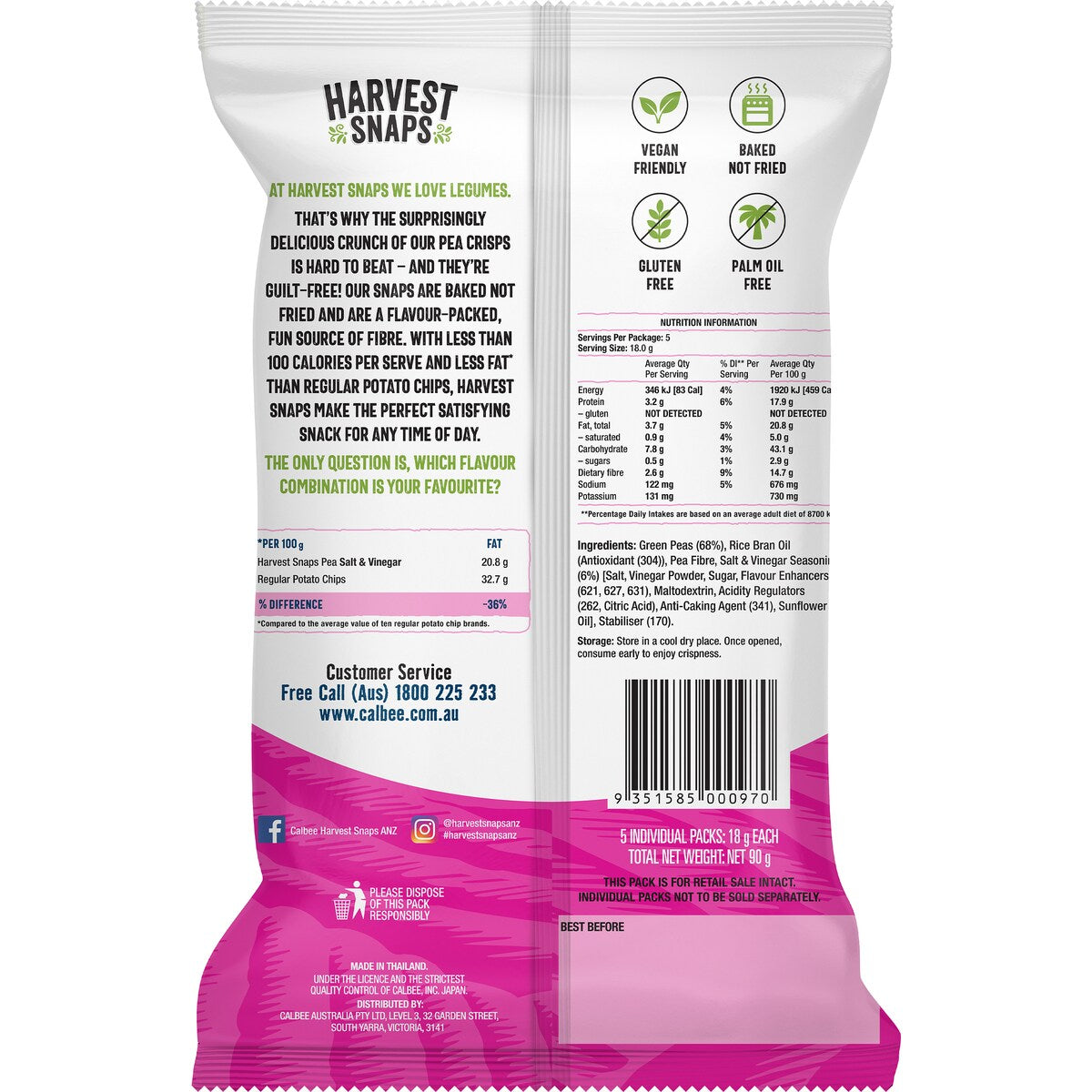 Calbee Harvest Snaps Salt & Vinegar 5 pack