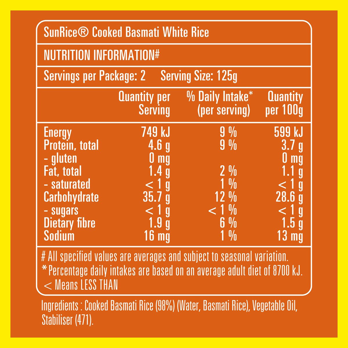 Sunrice Microwave Basmati Rice 250g