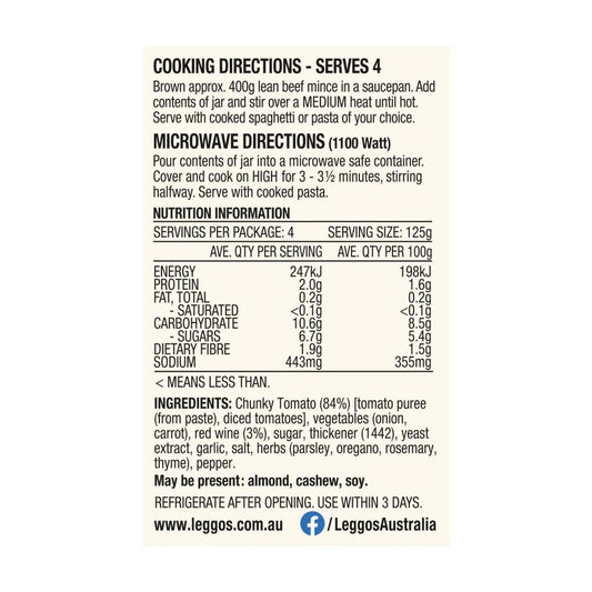 Leggo's Bolognese With Red Wine Pasta Sauce - 500g