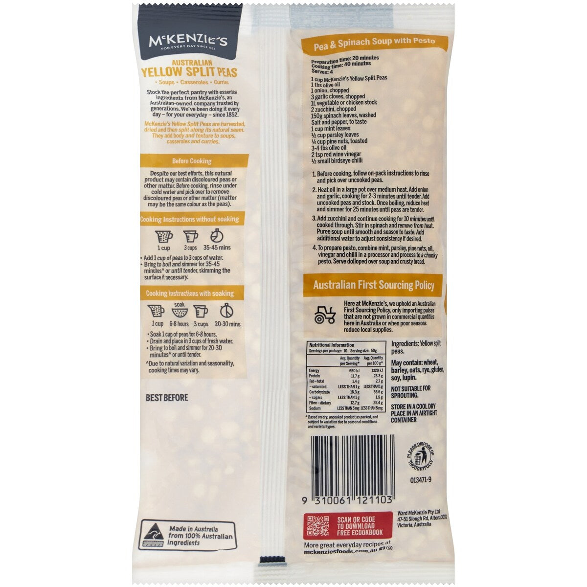 McKenzies Dried Veg Yellow Split Peas 500g