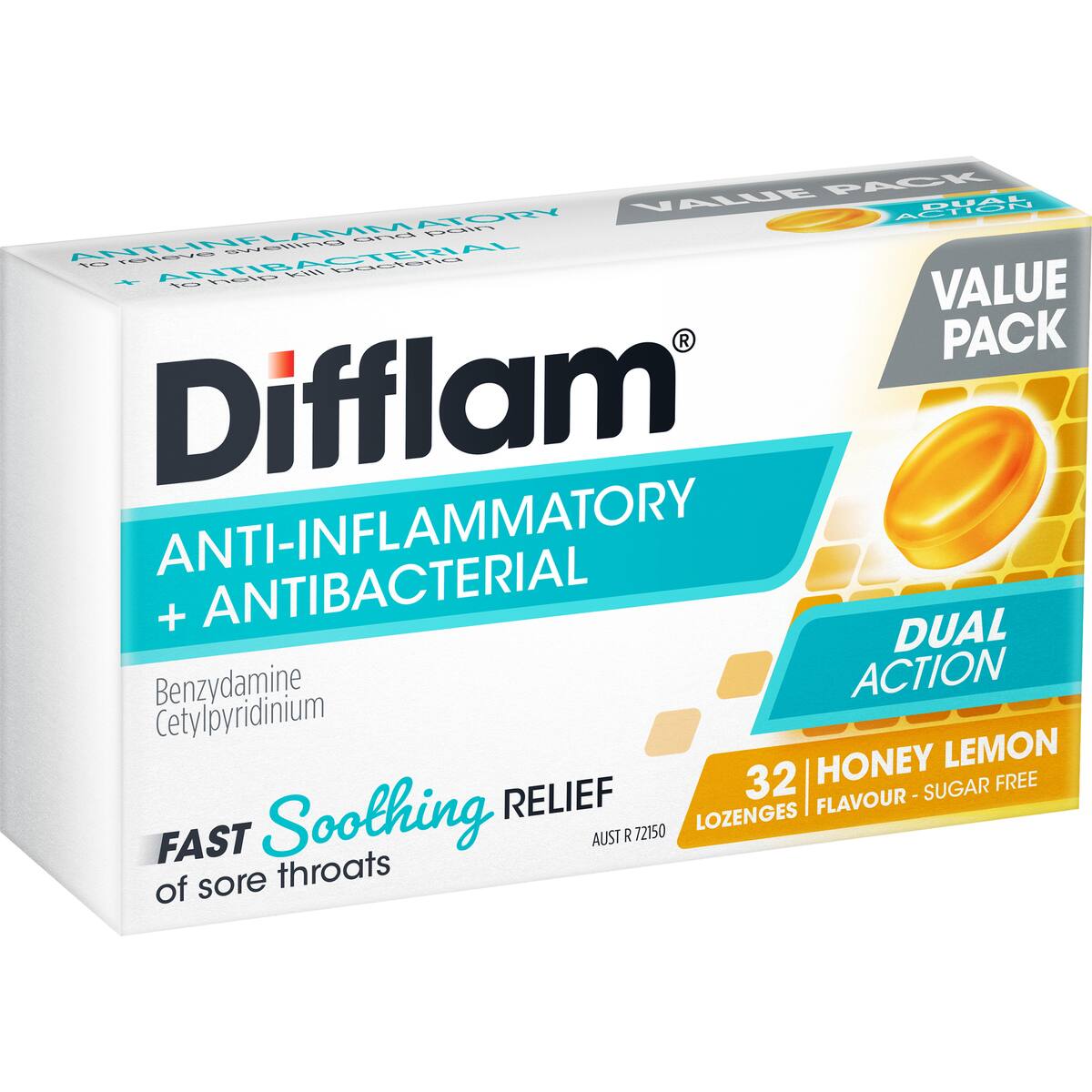 Difflam Dual Action Antibacterial Honey Lemon 32 Pack