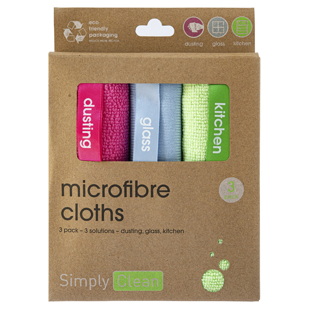 Simply Clean Labelled Microfibre Cloths - 3 pack