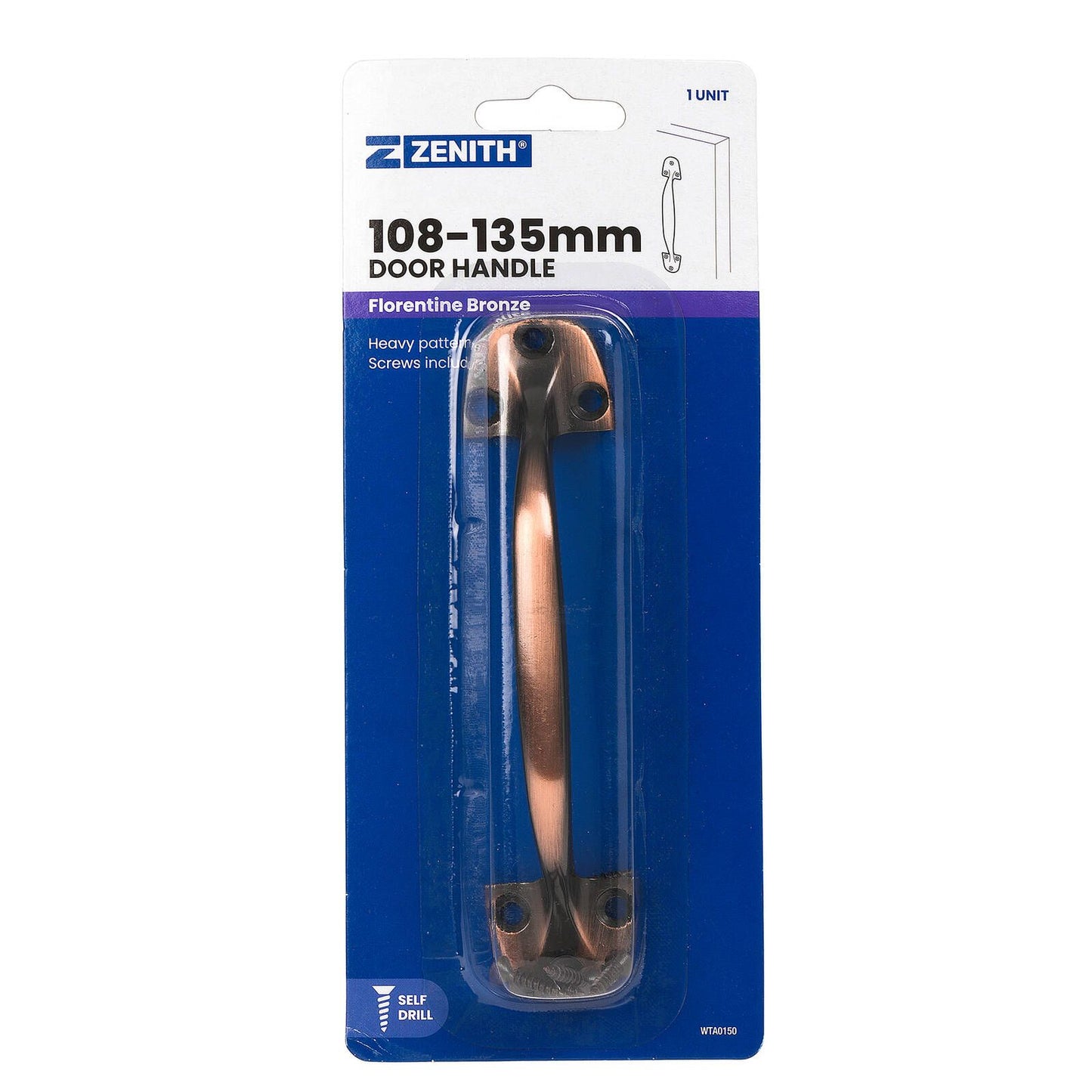 Zenith Door Handle - 146mm - Florentine Bronze