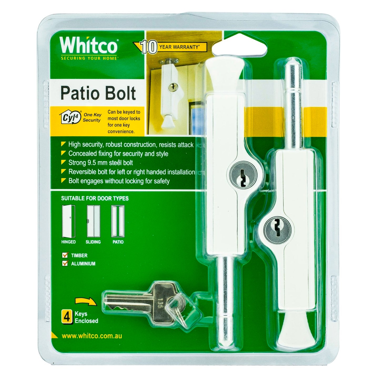 Whitco Patio Bolt - 2 Pack