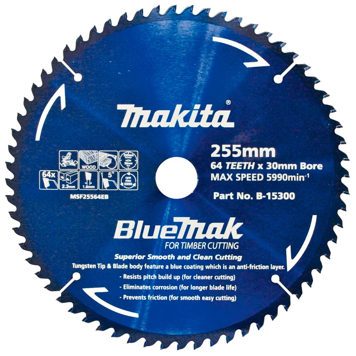 Makita Mitre Saw Blade - 255mm - Tungsten Tipped - Anti-Friction Coating