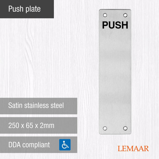 Lemaar Engraved Push Plate 250x65x2mm Satin Stainless Steel DDA Compliant