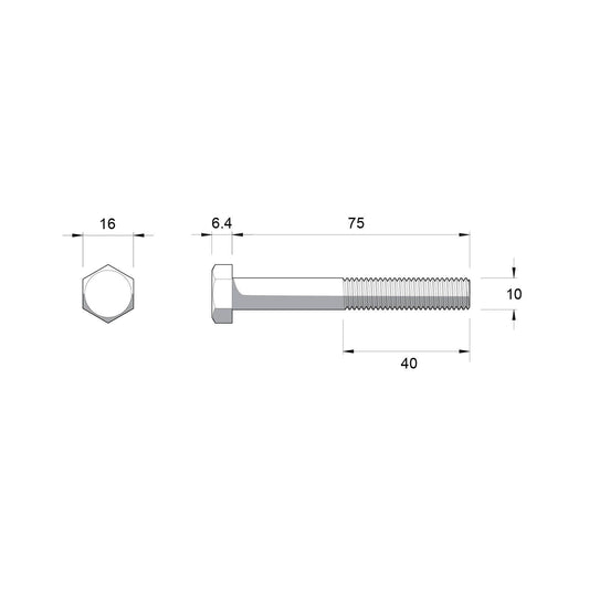 Zenith M10 x 75mm Zinc Plated Hex Head Bolts and Nuts - 2 Pack