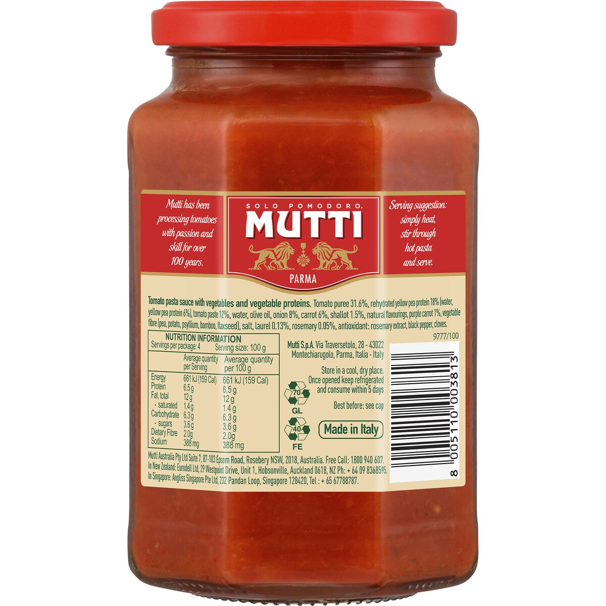 Mutti Vegan Bolognese Pasta Sauce 400g