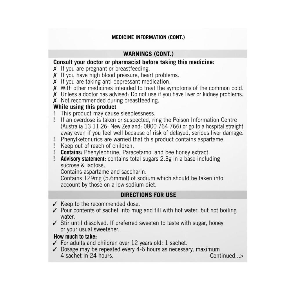 Lemsip Max Decongestant Cold & Flu Hot Drink Honey & Ginger Sachets - 10 pack