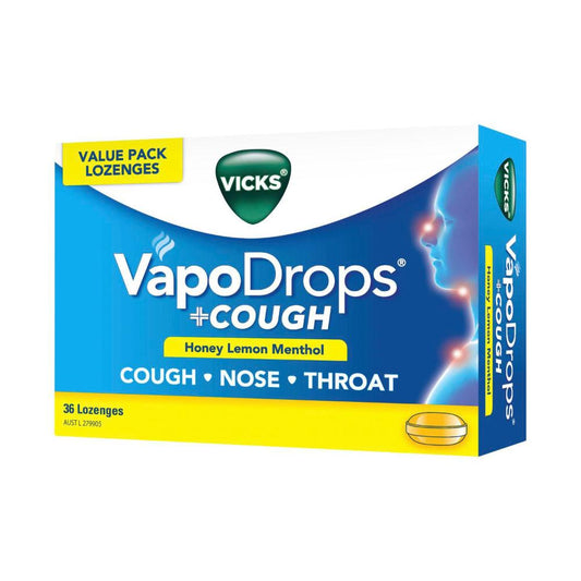 Vicks Vapodrops + Cough Honey Lemon Menthol Lozenges - 36 pack