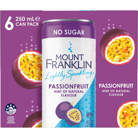 Mount Franklin Lightly Sparkling Mineral Water Passionfruit 250mL x 6 pack