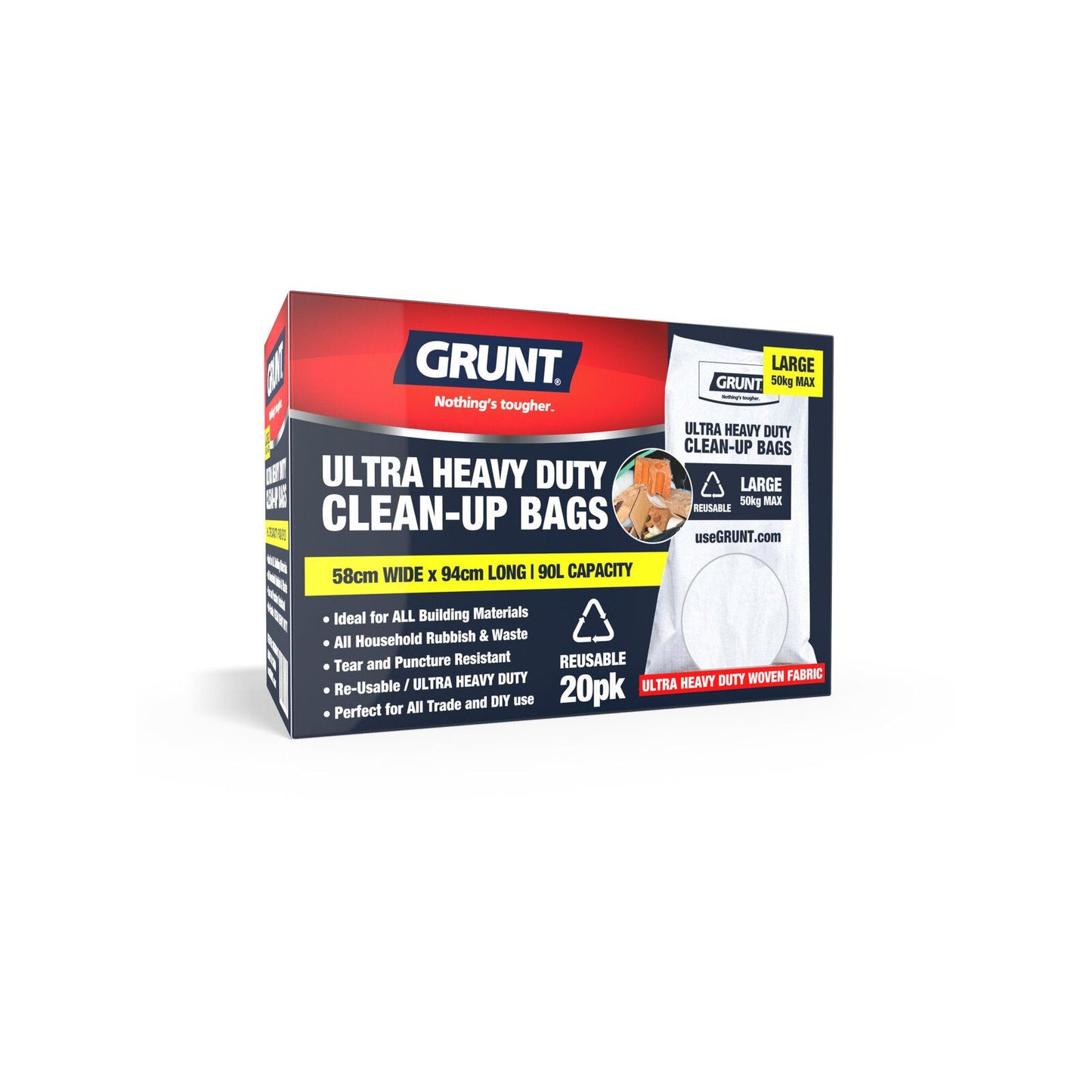 Grunt Ultra Heavy Duty Clean Up Bags - 90L - 5 Pack