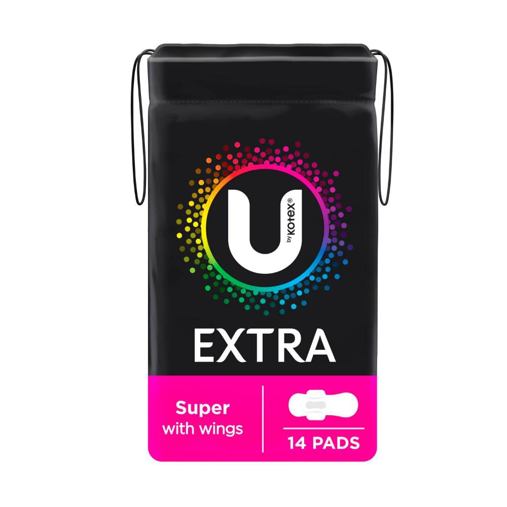 U by Kotex Extra Pads Super With Wings - 14 pack