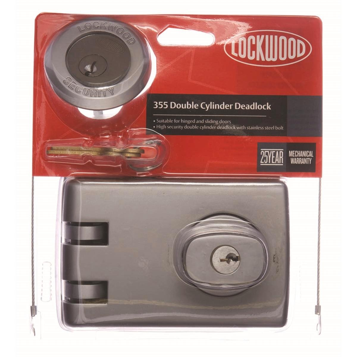 Lockwood Double Cylinder 355 Deadlock - Satin Chrome - Zinc Diecast - Secure