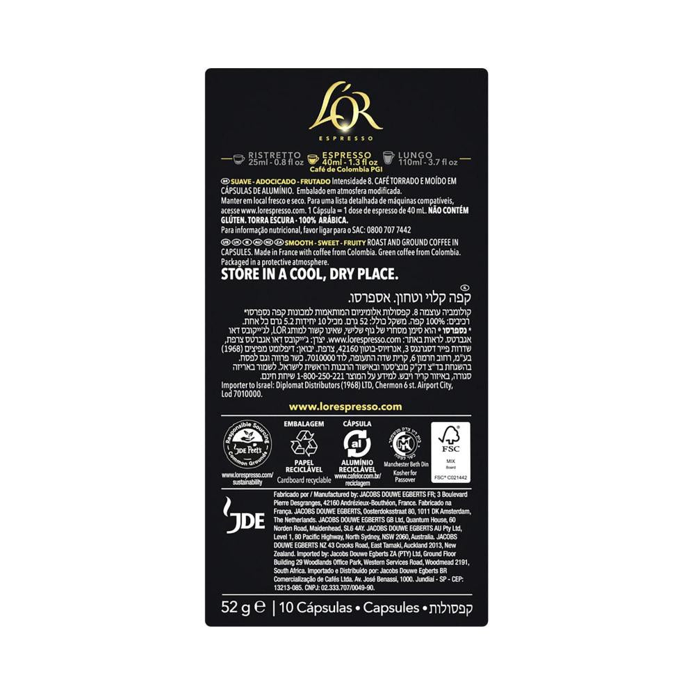 L'OR Espresso Colombia Intensity 8 Coffee Capsules 52g - 10 pack