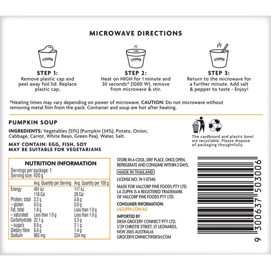 La Zuppa Microwave Soup Pumpkin 420g