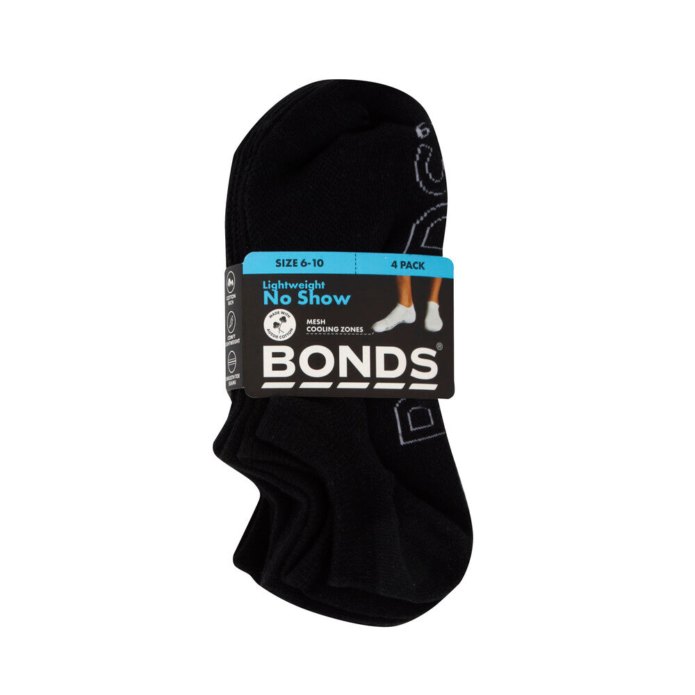 Bonds Mens Logo Light No Show Size 6+ & 11+ - 4 pack