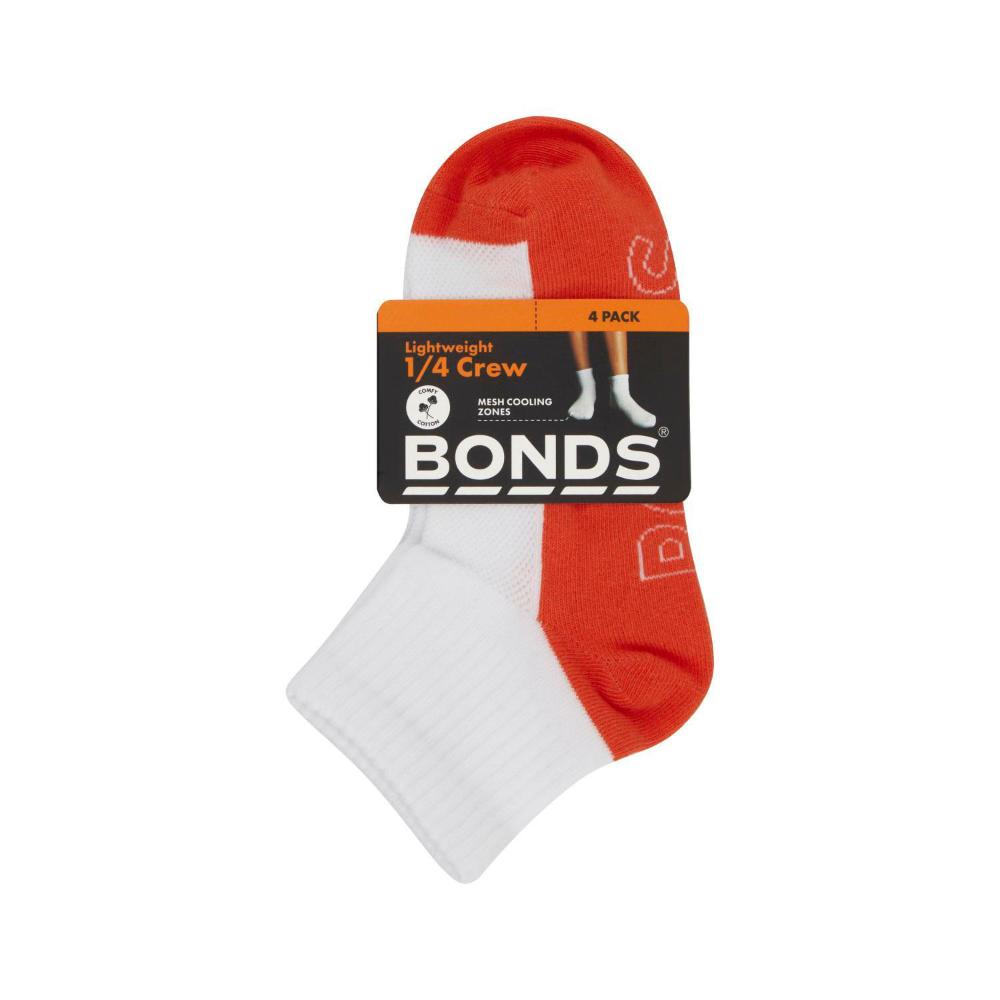 Bonds Kids Logo Light Quarter Crew Socks Size 13-34 - pack