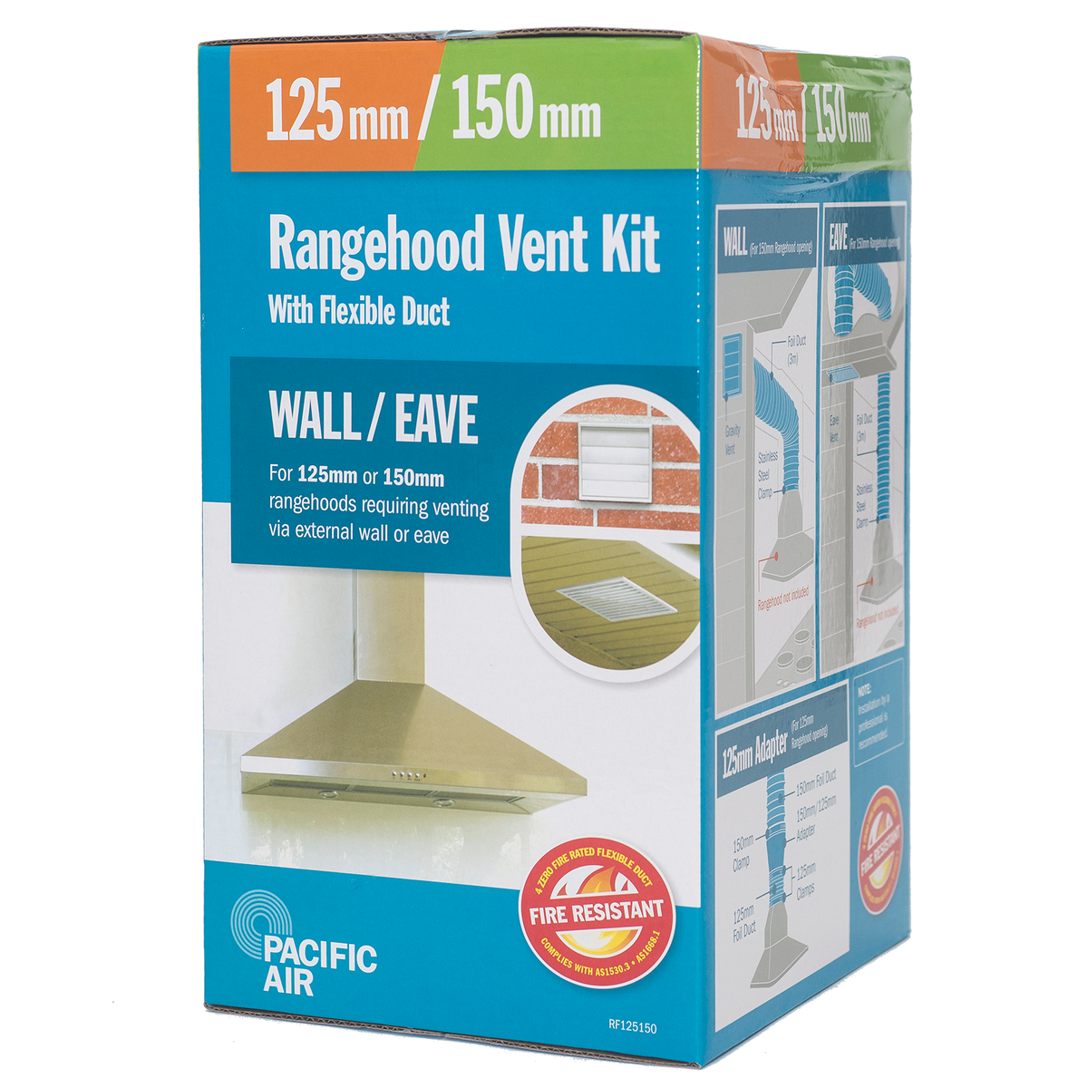 Pacific Air Flexible Wall Eave Rangehood Ducting Kit 125 150mm PVC