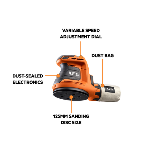 AEG Random Orbital Sander - 18V - 125mm - Skin Only