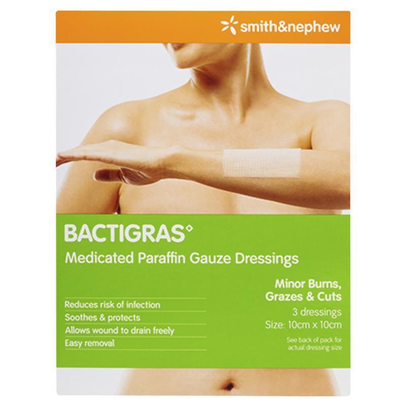 Bactigras Medicated Paraffin Gauze Dressing - 10x10cm 3 Pack