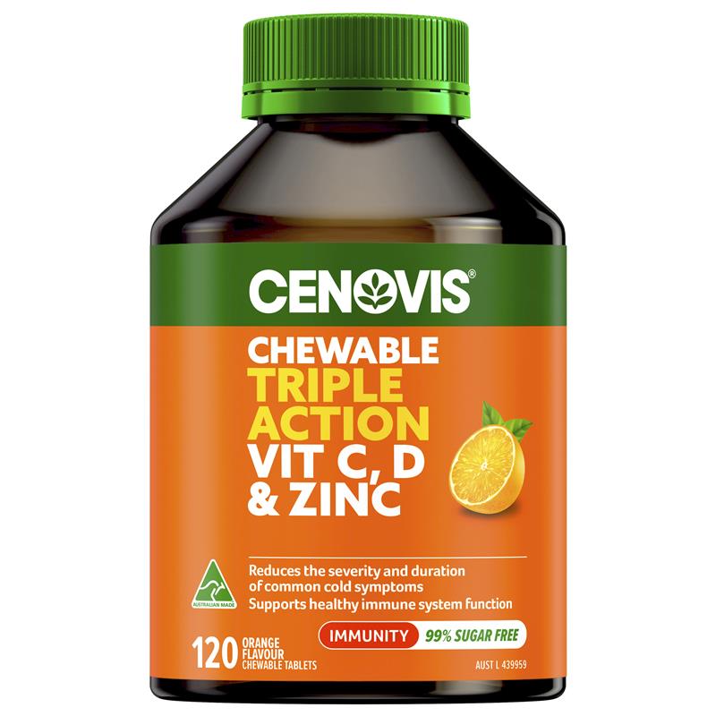 Cenovis Chewable Triple Action C D & Zinc 120 Tablets