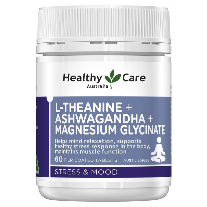 Healthy Care L-Theanine + Ashwagandha + Magnesium Glycinate 60 Tablets