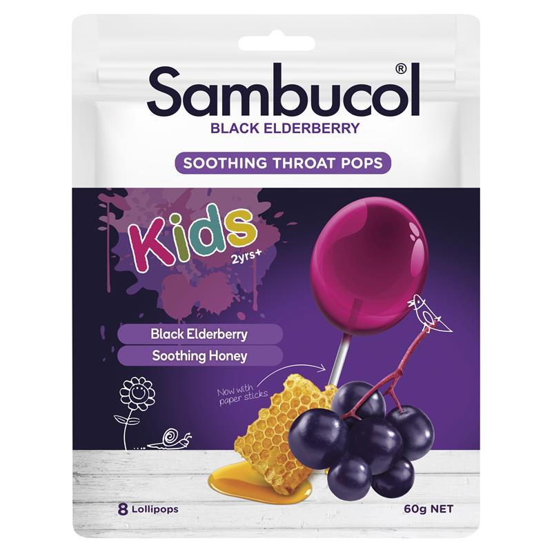 Sambucol Kids Soothing Throat Pops 8 Pack - Delicious Relief for Kids