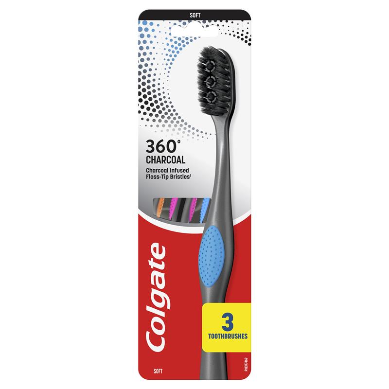 Colgate Toothbrush 360 Charcoal Infused Floss Tip 3 Pack
