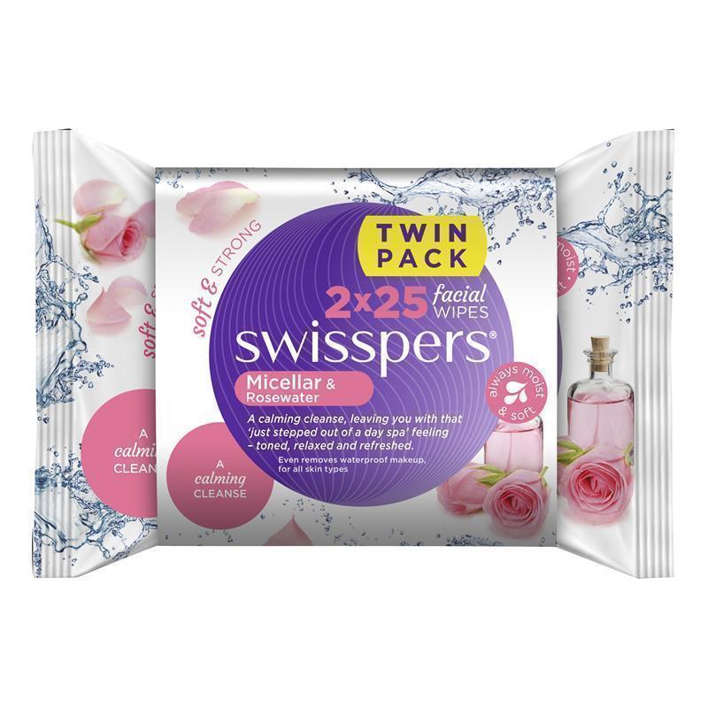 Swisspers Micellar & Rosewater Facial Wipes 2 X 25 Pack