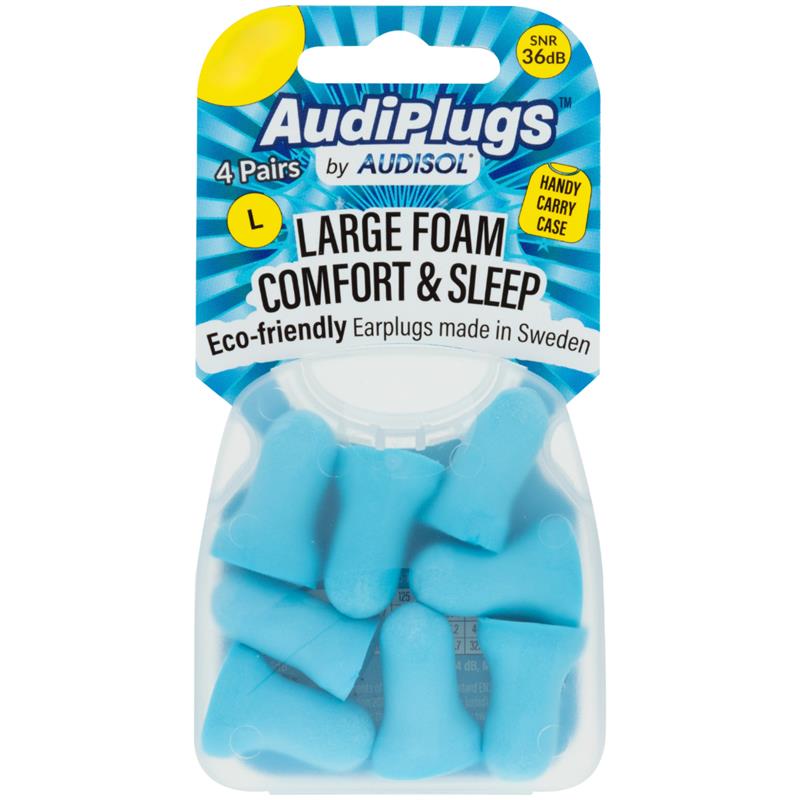 Audiplugs Large Foam Comfort & Sleep Ear Plugs - 4 Pairs for Peaceful Rest