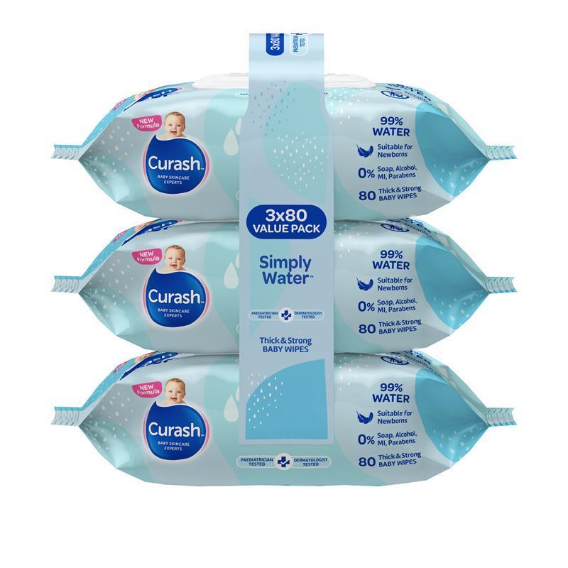 Curash Simply Water Wipes 3 x 80 Pack